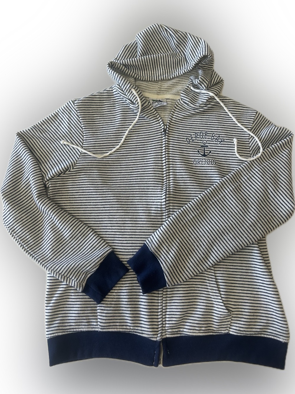 Striped Navy & White Zip Hoodie with Anchor Logo - Unbranded